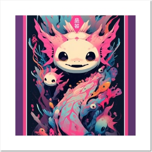 Cute Axolotl Anime Art Design | Cute Animals | Axolotl Hentaii Chibi Kawaii Design Posters and Art